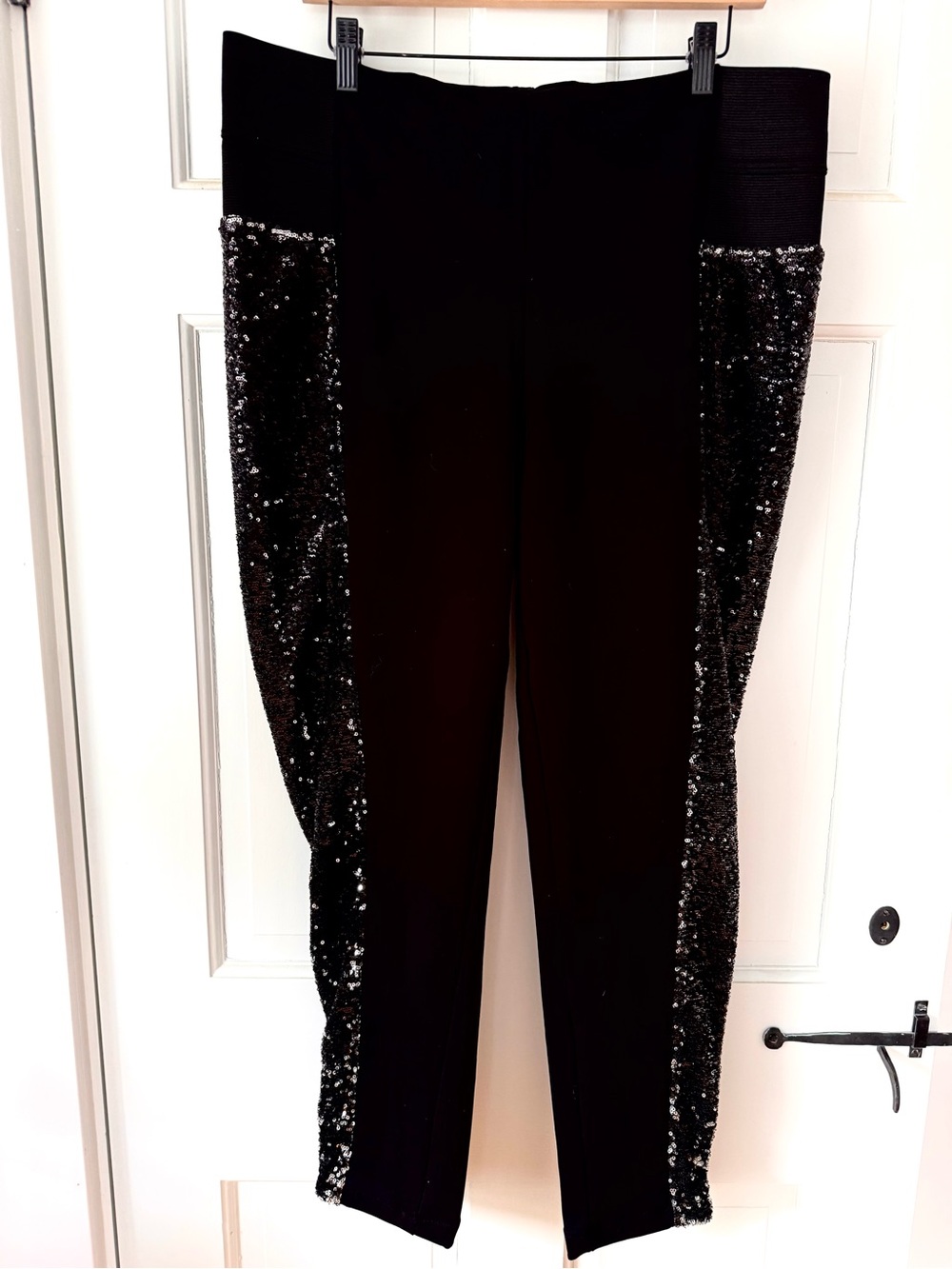 Stunning Eloqui Black Leggings Embellished with Crystal Panels on Sides